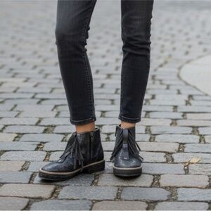 Free People Black Fringe Ankle Boots